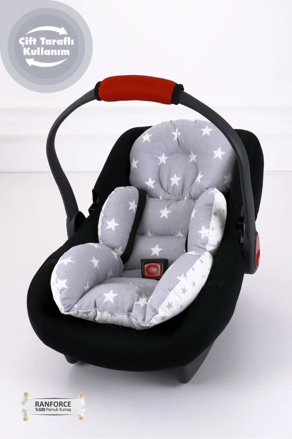 Umaybebek Puset Örtüsü Puset Minderi 2 Parça - Bel Destekli-Açık Gri - 3