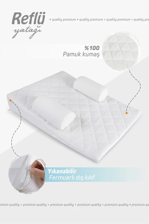 Umaybebek Bebek Reflü Yatağı, Fermuarlı, Yıkanabilir Kılıf, Yatak, %100 Pamuk Kumaş-Beyaz