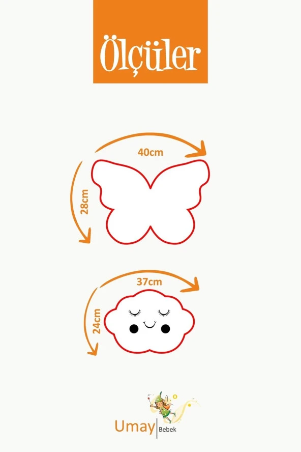 Umaybebek Bebek Çocuk Odası Dekoratif Yastık, Kelebek Yastık, Bulut Yastık, Dekor Yastık, Uyku Arkadaşı - Gözü Kapalı Kelebek - Hardal - 2