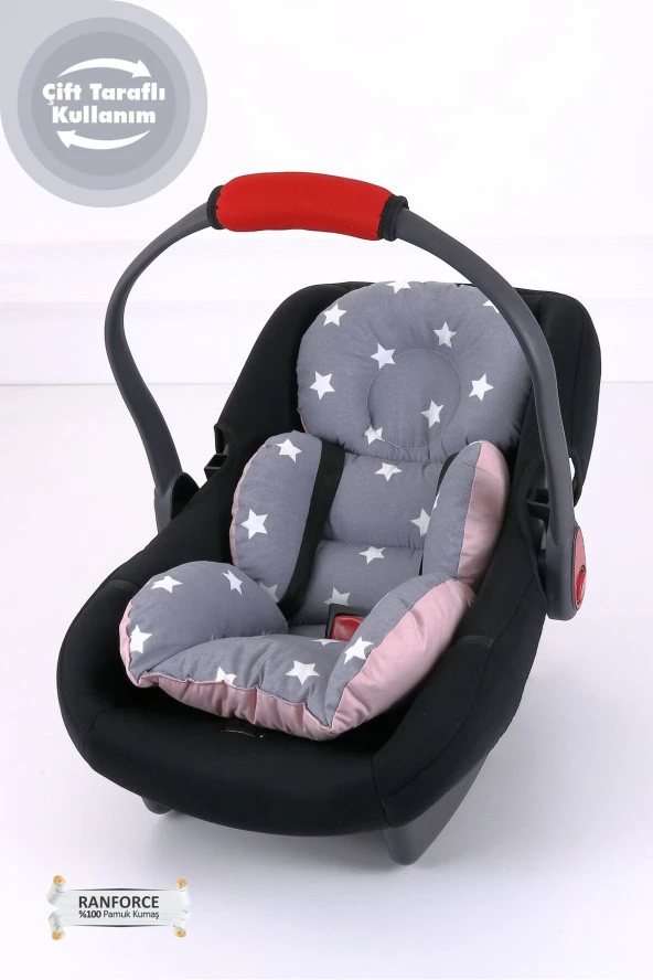 Umaybebek Puset Örtüsü Puset Minderi 2 Parça - Bel Destekli-Koyu Gri Pudra - 3