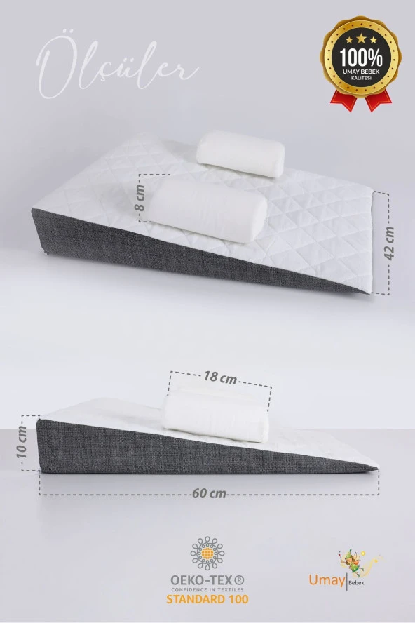 Umaybebek Bebek Reflü Yatağı, Fermuarlı, Yıkanabilir Kılıf, Yatak, %100 Pamuk Kumaş-Antrasit - 3