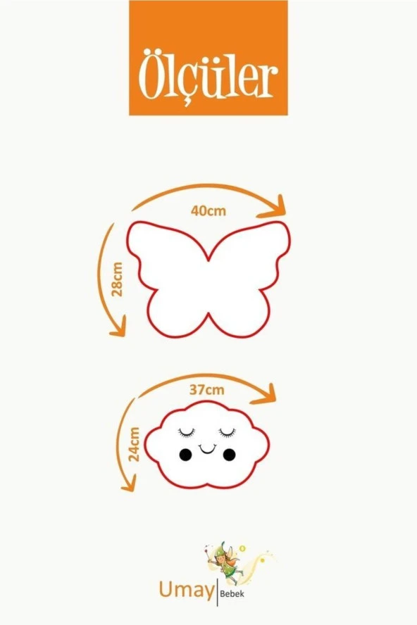 Umaybebek Bebek Çocuk Odası Dekoratif Yastık, Kelebek Yastık, Bulut Yastık, Dekor Yastık, Uyku Arkadaşı - Gözü Kapalı Kelebek - Sarı - 2