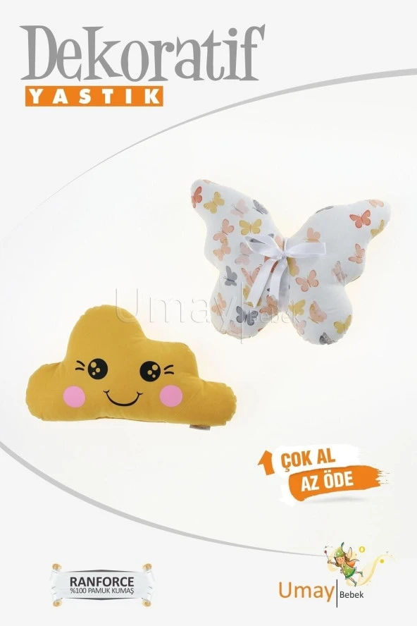 Umaybebek Bebek Çocuk Odası Dekoratif Yastık, Kelebek Yastık, Bulut Yastık, Dekor Yastık, Uyku Arkadaşı - HARDAL