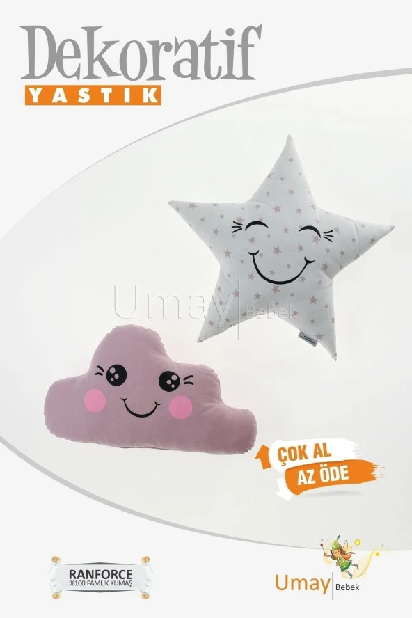 Umaybebek 2'li Dekoratif Bebek Yastığı, Yastık, Uyku Arkadaşı - %100 Pamuk-PUDRA