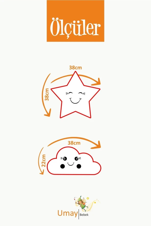 Umaybebek Bebek Çocuk Odası Dekoratif Yastık, Yıldız Yastık, Bulut Yastık, Dekor Yastık, Uyku Arkadaşı - Gözü Açık Yıldız - Sarı - 2
