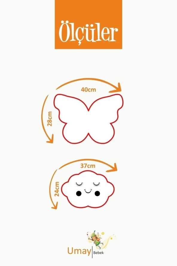 Umaybebek Bebek Çocuk Odası Dekoratif Yastık, Kelebek Yastık, Bulut Yastık, Dekor Yastık, Uyku Arkadaşı - Gözü Kapalı Kelebek - Mavi - 2