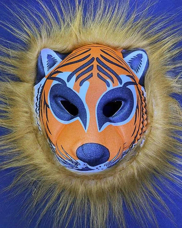 Kahverengi Peluş Saçlı Kırılmaz Yumuşak Tiger Maskesi 22x19 cm