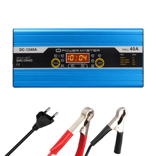 Powermaster Dc-1240A 12 Volt Max 40 Amper Akıllı Akü Şarj Cihazı Aleti Koruma Devreli Otomatik