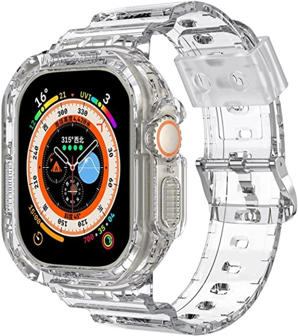 Apple Watch Ultra 1/2/3 49mm Kasa Korumalı Şeffaf Silikon Kordon - Resim 4