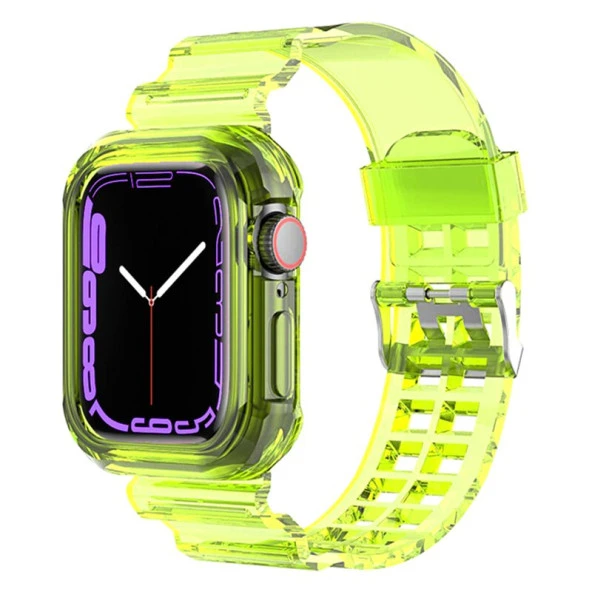 Apple Watch Ultra 1/2/3 49mm Kasa Korumalı Şeffaf Silikon Kordon - Resim 8