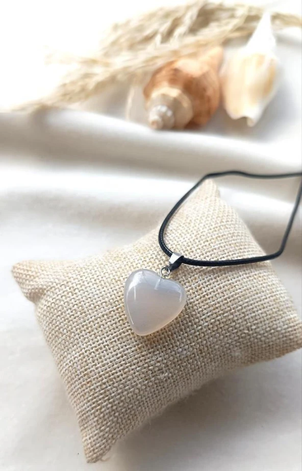 Kolye Doğal Kuvars Taşı Kalp Aşk Kadın Kız Takı Özel Gün Hediye