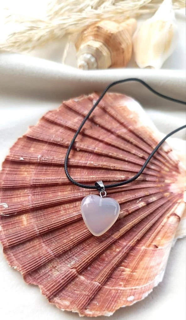 Kolye Doğal Kuvars Taşı Kalp Aşk Kadın Kız Takı Özel Gün Hediye - 2