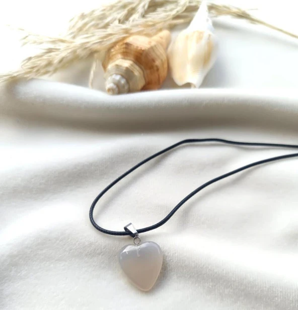 Kolye Doğal Kuvars Taşı Kalp Aşk Kadın Kız Takı Özel Gün Hediye - 3