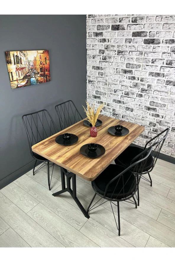 Hey Modüler Mobilya Handan Kemençe Mutfak Yemek Masası Balkon Masası Kavisli Köşe Metal Siyah Ayak 110*70 cm