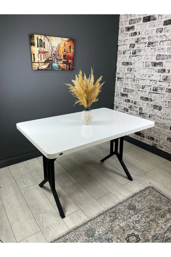 Hey Modüler Mobilya Handan Beyaz Siyah Mutfak Yemek Masası 110 cm - 3
