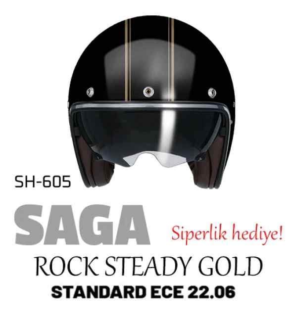 Shiro SH-7103 Jet&Cafe SH-Saga Rock Steady Gold Açık Motosiklet Kaskı Güneş Vizörlü L Beden