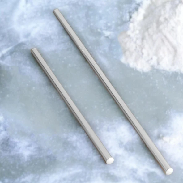 Alüminyum Metal Oklava 2'li Set 99-74 cm Börek Hamur Yufka Açma Silindir Yuvarlak Uzun Kısa Mutfak - 5