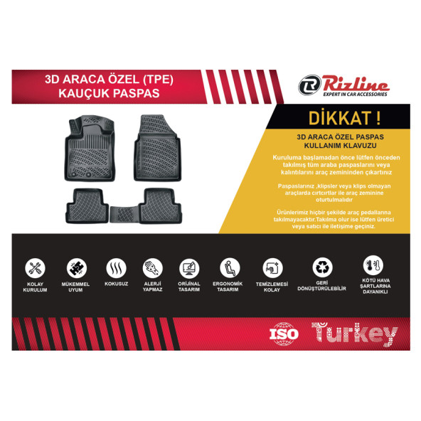 Rizline Citroen C4X 2023+  3D Siyah Paspas - 2
