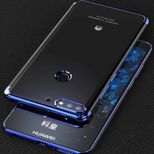 Huawei Y7 2018 - Kılıf Dört Köşesi Renkli Arkası Şefaf Lazer Silikon Kapak