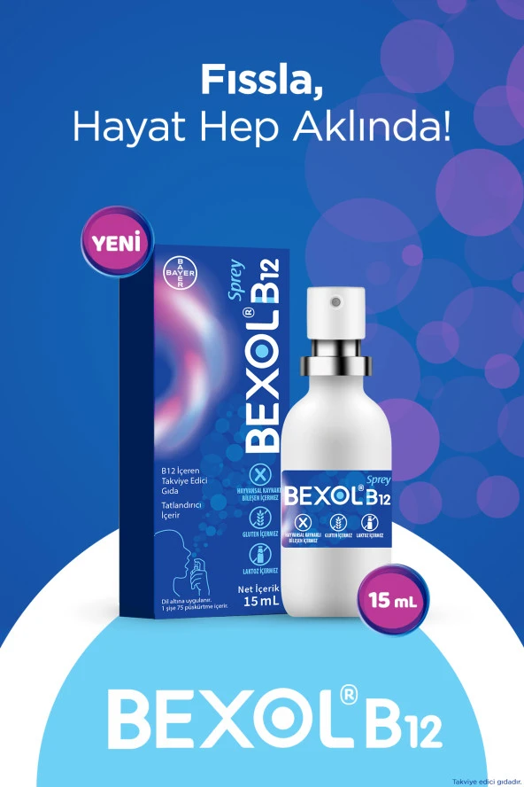 BEXOL B12 Dilaltı Sprey, 15 ml B12 Vitamini Içeren Takviye Edici Gıda 8699546650088