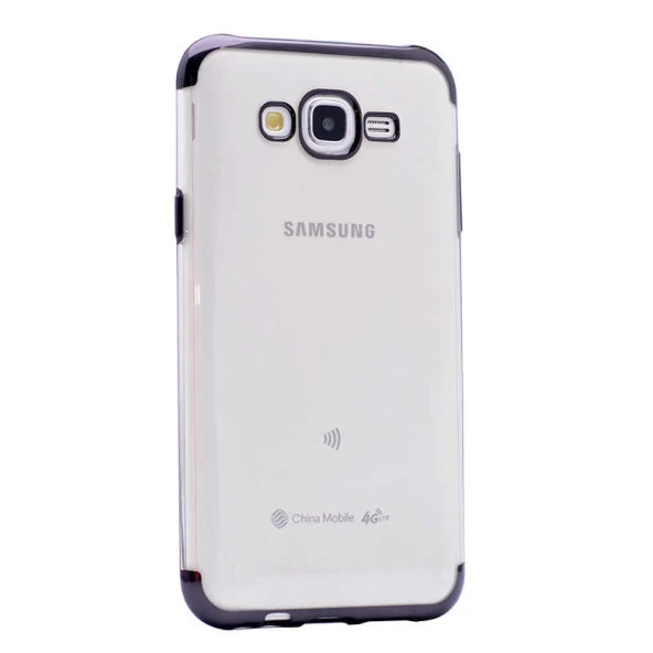 Samsung Galaxy J7 Core - Kılıf Dört Köşesi Renkli Arkası Şefaf Lazer Silikon Kapak