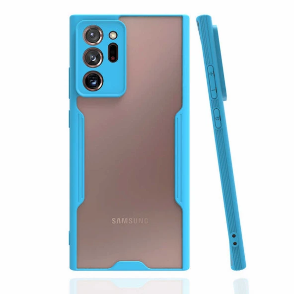 Samsung Galaxy Note 20 Ultra - Kılıf Kenarı Renkli Arkası Şeffaf Parfe Kapak