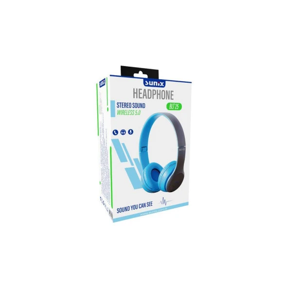 Sunix Wireless 5.0 Stereo Kulak Üstü Bluetooth Kulaklık Mavi BLT-25