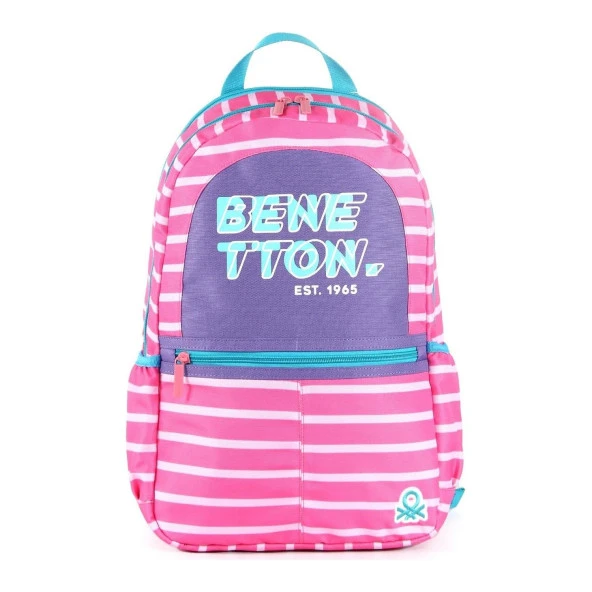 Benetton Laptop Bölmeli Okul Sırt Çantası İki Bölmeli Pembe 03752