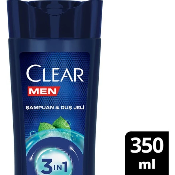 Clear Men 3 in 1 Şampuan & Duş Jeli Ferahlatıcı Mentol Saç Yüz Vücut İçin 350 Ml