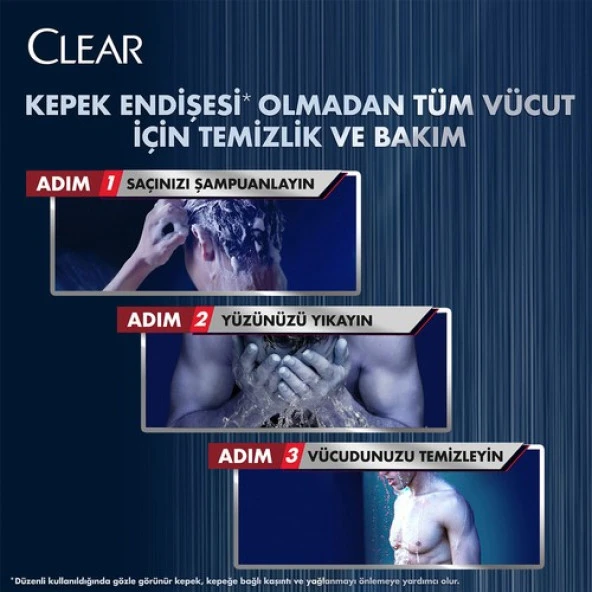 Clear Men 3 in 1 Şampuan & Duş Jeli Ferahlatıcı Mentol Saç Yüz Vücut İçin 350 Ml - 6
