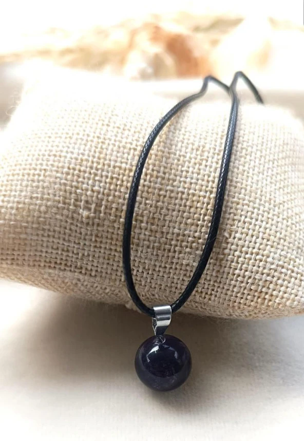 Kolye Gerdanlık Yuvarlak Ametis Doğal Taş Çakra Yoga Reiki Kadın