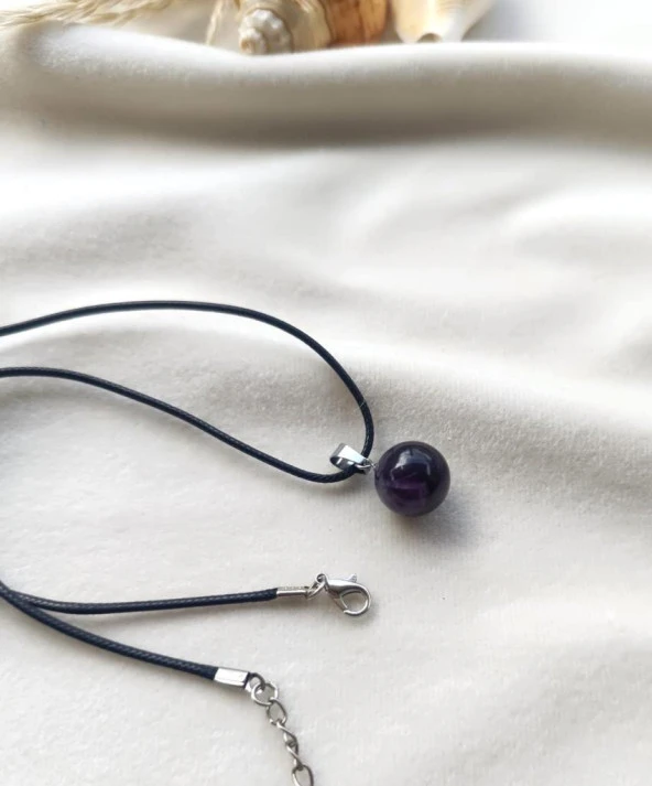 Kolye Gerdanlık Yuvarlak Ametis Doğal Taş Çakra Yoga Reiki Kadın - 2