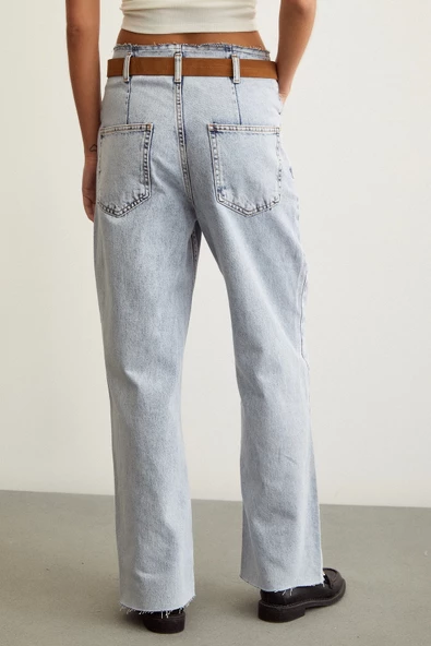 Beli Dikişsiz Kemerli Pantolon Mavi - Resim 6