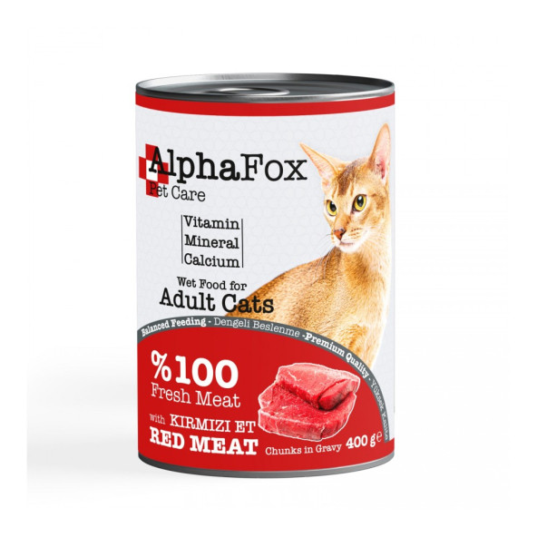 ALPHAFOX KIRMIZI ETLİ YETİŞKİN KEDİ KONSERVESİ 400 GR x 20 KUTU