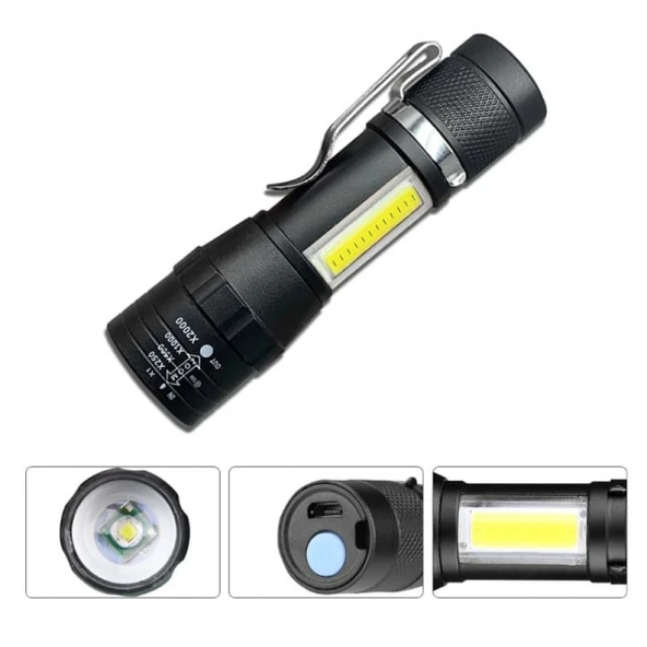 Zoomlu Şarjli Cob Led Güçlü El Feneri WB-017 - 2