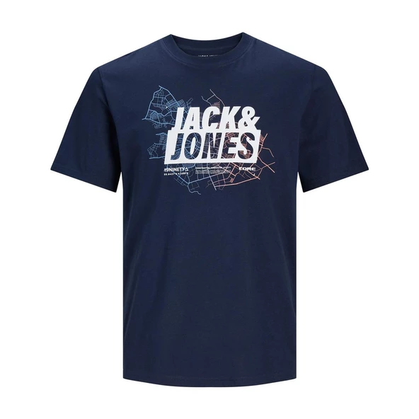 Jack & Jones 12252376 Jcomap Logo Tee Ss Crew Neck Sn Lacivert