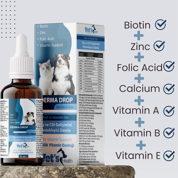 Vet's Health Derma Drop Kedi ve Köpekler İçin Tüy ve Cilt Gelişimini Destekleyici Damla15ml - 3