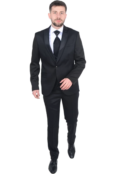 Cengiz İnler Armürlü Desen Kırlangıç Yaka Yelekli Damatlık - 8
