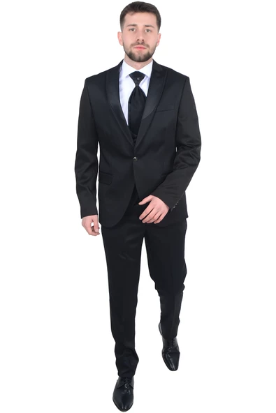 Cengiz İnler Armürlü Desen Kırlangıç Yaka Yelekli Damatlık - 7