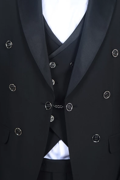 Cengiz İnler Kruvaze Saten Şal Yaka Yelekli Damatlık - 5