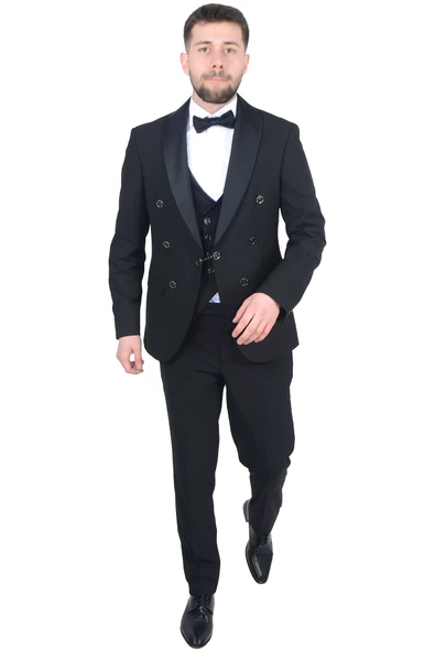 Cengiz İnler Kruvaze Saten Şal Yaka Yelekli Damatlık - 7