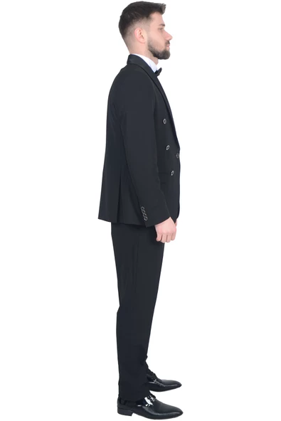 Cengiz İnler Kruvaze Saten Şal Yaka Yelekli Damatlık - 9