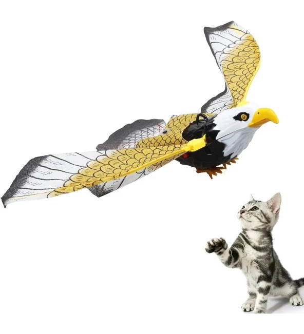 Kedi Oyuncağı Pilli 360 Derece Dönen Kartal Kuş İpli Kedi Oyuncağı