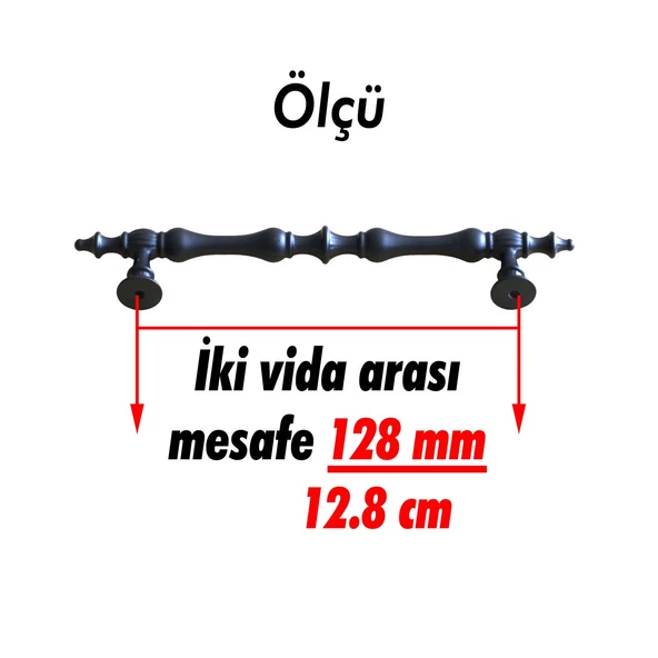 Şehzade Kulp Mobilya Mutfak Dolabı Çekmece Dolap Kulpları Kapak Kulpu Kulbu Siyah 128 mm Metal - Resim 3