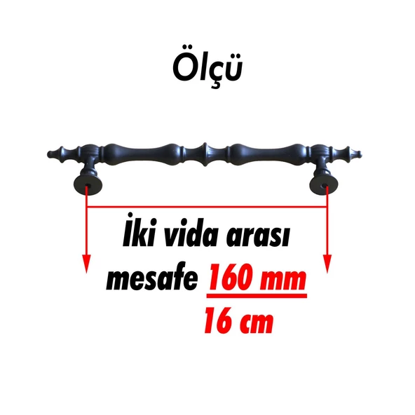 Şehzade Kulp Mobilya Mutfak Dolabı Çekmece Dolap Kulpları Kapak Kulpu Kulbu Siyah 160 mm Metal - Resim 3