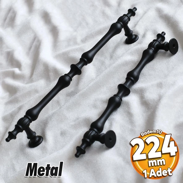 Şehzade Kulp Mobilya Mutfak Dolabı Çekmece Dolap Kulpları Kapak Kulpu Kulbu Siyah 224 mm Metal