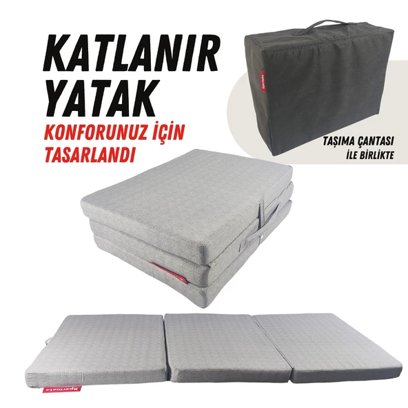 Xpermate Katlanır Yatak Yer Yatağı Çantalı Katlanır Sünger Yatak Misafir Yatağı 80X180X8 Gri