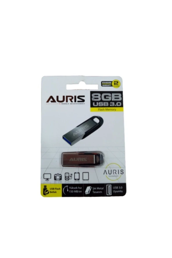 8 Gb Usb Aurıs 3.0 Flash Bellek Metal Yeni Model Şık Tasarım