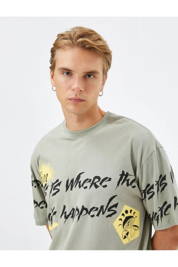 Slogan Baskılı Tişört Relax Fit Bisiklet Yaka Kısa Kollu ürün görseli