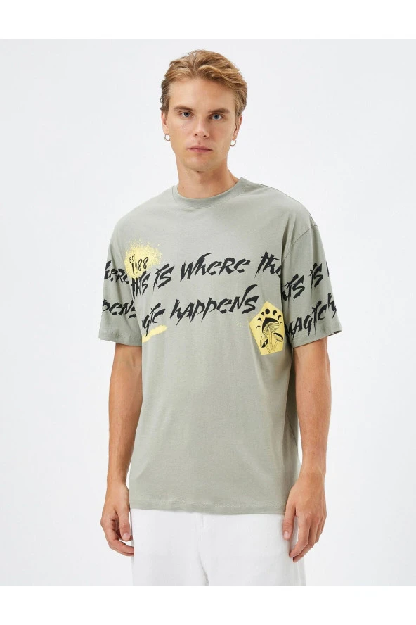 Slogan Baskılı Tişört Relax Fit Bisiklet Yaka Kısa Kollu - Resim 2